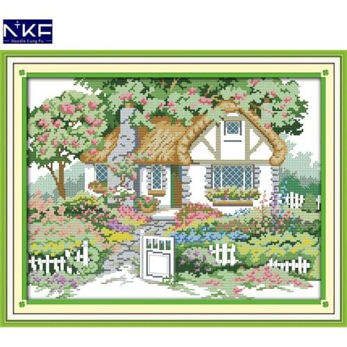 NKF Spring Garden Stamped Cross Stitch Pattern DIY Kit Needlework Embroidery Sets Chinese Cross Stitch for Home Decor