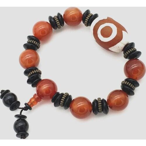 NEW Fashionable joker 14MM natural irregular black and red noxy Bead bracelet 2pcs Bungee cord Men and women