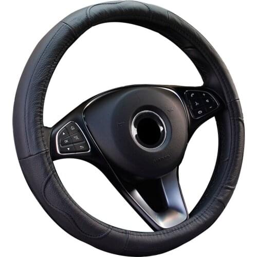 New High-quality Cow Leather Car Steering Wheel Cover Wrap Fit For 37-38CM/14.5"-15" Anti-slip Auto steering wheel Protective