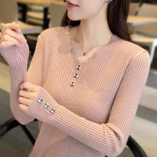 Autumn Women Knitted Vintage Sweate Long Sleeve Unif Knitting Pullovers Lady Slim Sweaters Solid V-Neck Jumper Top 2021