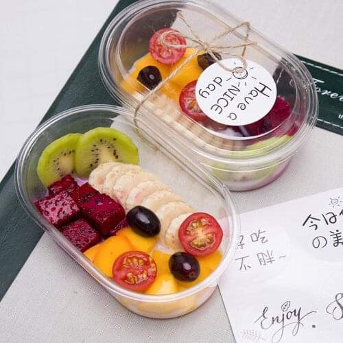 50pcs High quality plastic ice cream bowl 450ml large packaging fruit salad food container plastic box dessert cake cup with lid