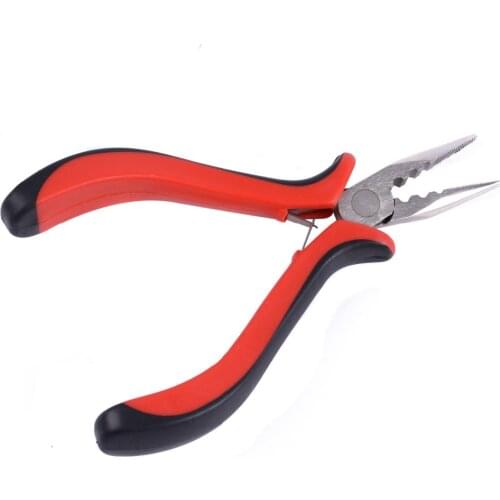 1 PS Rustproof Red Straight Pliers for Micro Ring Hair Extensions Multi-function Pliers with Teeth and 3 Holes