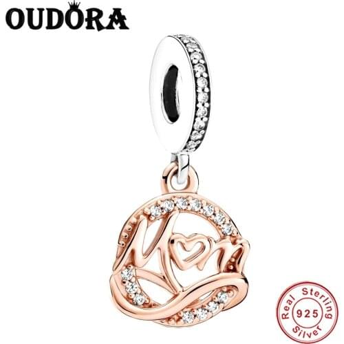 Fit Original Pandora Bracelet Charms 925 Sterling Silver Two-tone Mum Dangle Charm Silver Jewelry DIY Berloque Mothers Day Gift