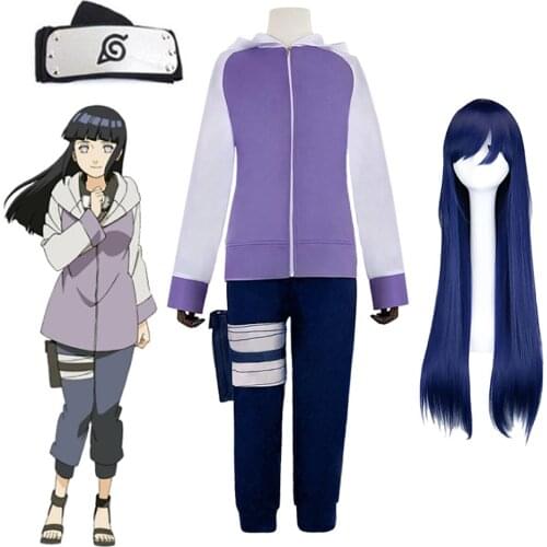 Anime Ninja Headband Hyuga Hinata Shippuden Generation Jacket Pants Wig Cosplay Costumes