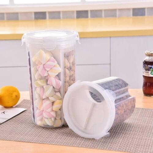 4 Gird Separate Transparent Plastic Storage Jar With Seal Cover Refrigerator Food Preservation Container Kitchen Storage Box