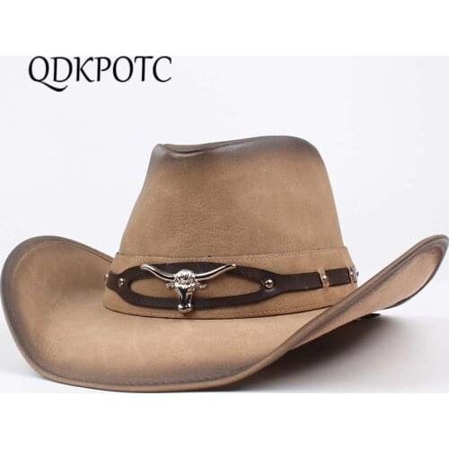 QDKPOTC Top Quality Western Cowboy Hats Men Women Fashion Headwear Cap Faux Leather Metal Decoration Wide Brim Hat Visor Cap
