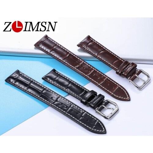 ZLIMSN New Bright light Pin buckle Genuine Leather Watch Band Accessories Suitable For Tissot Longines 18mm 20mm 22mm 24mm