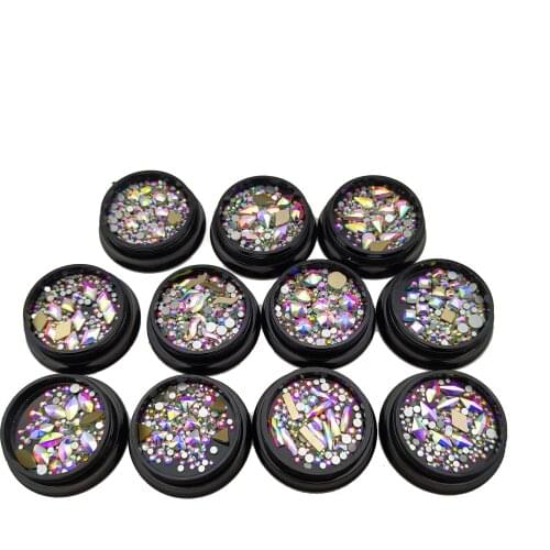 1 Box Mix Size Crystal AB Nail Art Rhinestones For Nail Multi Shapes Glass Flatback Nail Rhinestones For 3D Charm Gems DIY