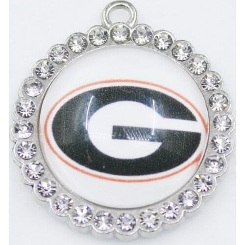 US College Georgia Bulldogs 12or 20pcs Round Crystal sport Dangle Charms DIY Jewelry Bracelets Necklace Pendants Hanging Charms