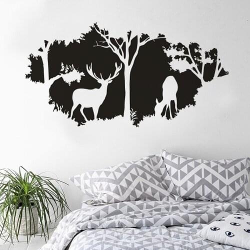 Forest Theme Home Decor Wild Deer Animals Wall Art Decal Forest Hunting Vinyl Wall Decal Hiding Pattern Deer Wallpaper AZ515