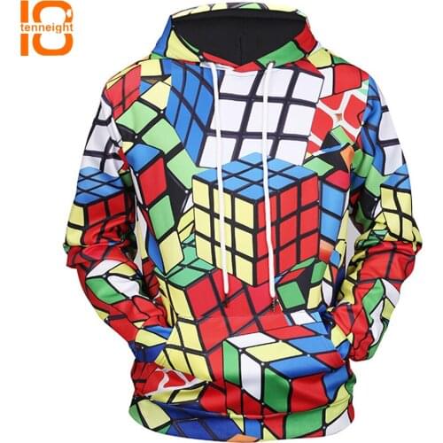 TENNEIGHT 2018 Autumn/winter new digital cube printing 3D hooded sweatshirts men outdoor sports hooded sweatshirts couple coat