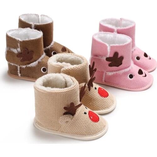 Cute Snow Cotton Warm Boots Infant Soft Soled Newborn Winter Baby Shoes for Girl Anti-Slip Christmas Booties 0-18M