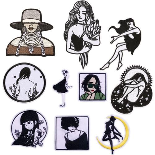 Fashion Girls Patch Sticker Iron on Clothes DIY Cool Heat Transfer Girls Applique Embroidered Application Cloth Fabric Patches