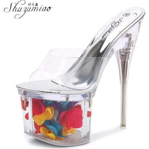 SHUZUMIAO Super High Heel 17/20cm Shoes Silver Stiletto Platform Clear Transparent Nightclub Sandals Party Shoes Sex 42 43 Women