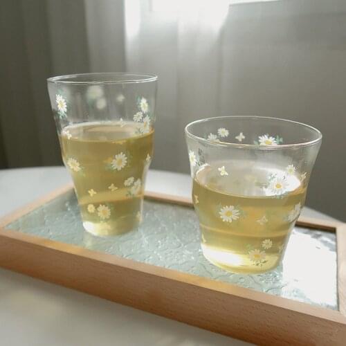 CuteLife Vintage Flower Transparent Glass Coffee Cup Wedding Milk Tea Drinking Glasses Heat-resistant Water Beer Glass Drinkware