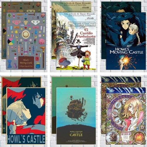 Howls Moving Castle Vintage poster Miyazaki Hayaos movie posters Cartoon Amine Vintage retro poster Kraft Paper painiting