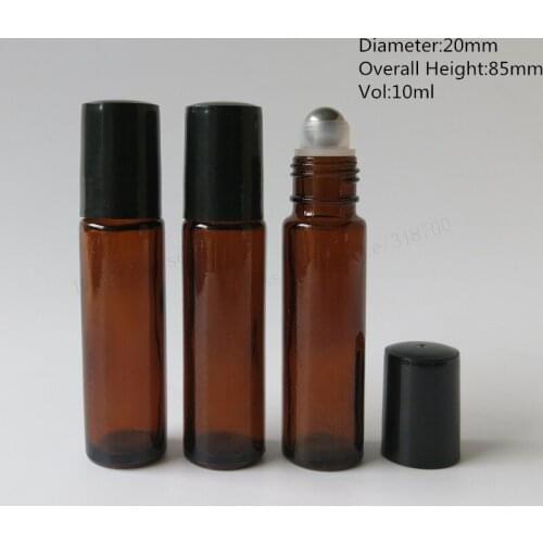 High quality 360/lot 10ml amber glass roll on bottle 10cc brown perfume roll-on bottle with black plastic lids,essential oil use