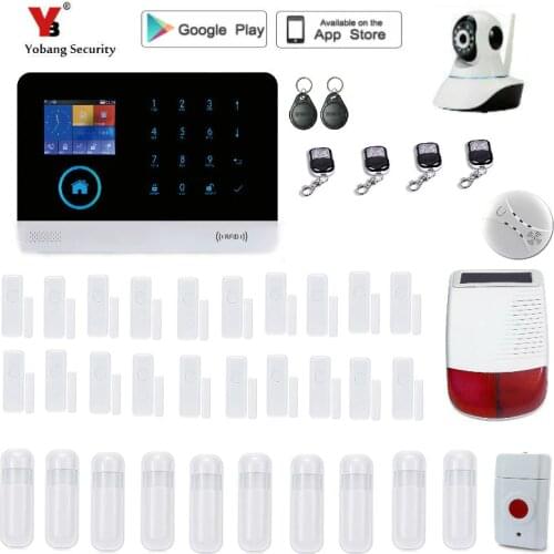 Yobang Security WIFI GSM SMS Home Burglar GSM Touch Screen Alarm Panel Home Security Alarm System+Wireless Outdoor solar Siren
