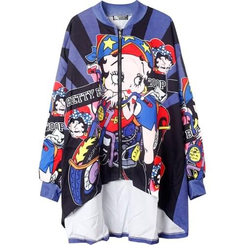 Print Harajuku Women Cartoon Jackets Plus Size Japanese Streetwear Batwing Sleeve Oversize Women Irregular Coat