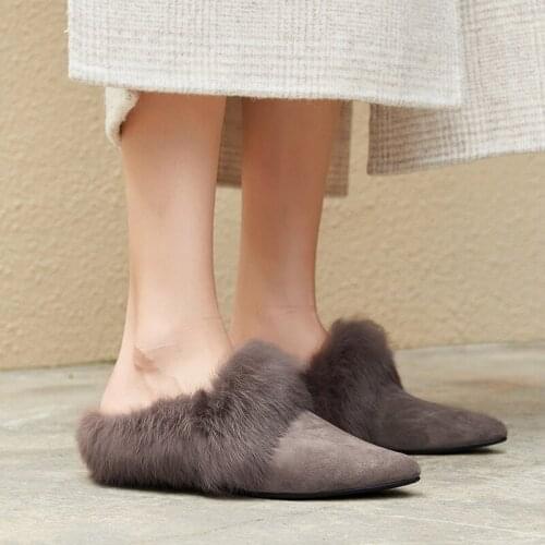 Salu Women Shoes Real Wool Slip on Woman Loafers Solid Color Lazy Shoes Fashion Fur Shoes Winter Warm Shoes Ladies Flats