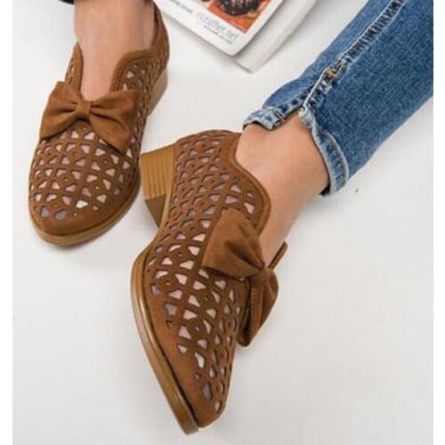 Women Casual Flat Shoes 2021 New Fashion Bowtie Pointed Toe Women Spring Shoes for Woman PU Leather Platform Slip on Loafers