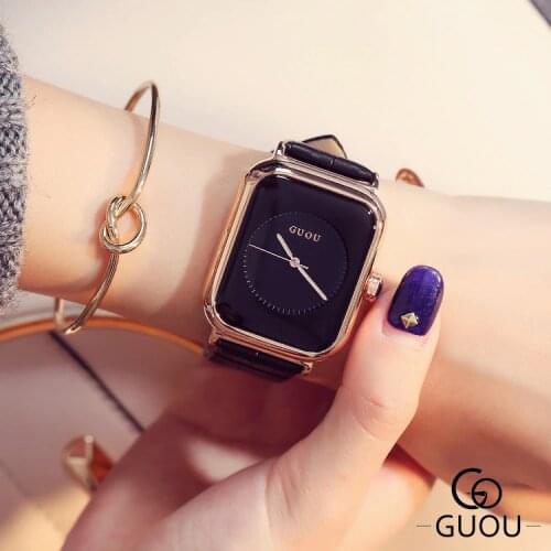 GUOU Womens Watches Top Brand Luxury Rectangle Ladies Watch Women Watches Fashion Leather Clock relogio feminino reloj mujer