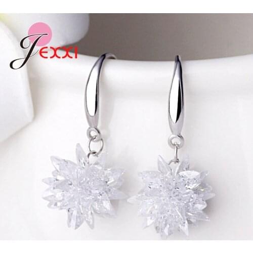 Women New Elegant Authentic Real 100% 925 Sterling Silver Jewelry Ice Flower/Snowflake Hook Drop Earrings Big Promotion