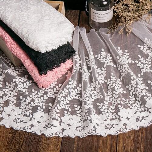 1Yard White/Black/Pink Flower Lace Fabric 32cm Embroidered Sewing Lace Garment Curtains Accessories Ribbon Lace Trim Dress DIY
