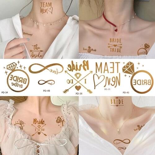 10pcs Golden Bride Wedding Temporary Tattoos Bachelorette Party Heart Gift Tattoo Fake Wine Glass Small Supplies Tatoos Paste
