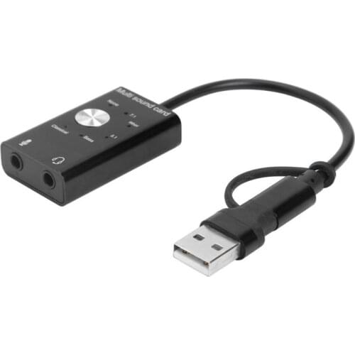 2 in 1 USB External Sound Card USB2.0+Type C to 3.5mm Jack Headphone Microphone Audio Adapter for Windows MAC Linux Android