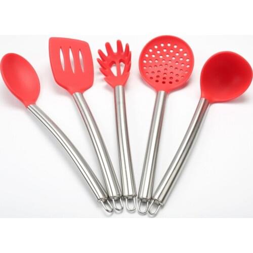5pcs/lot Silicone with Stainless Steel Handl Cookware Set Nonstick Cooking Tools Kitchen & Baking Tool Kit Utensils Set LB 358