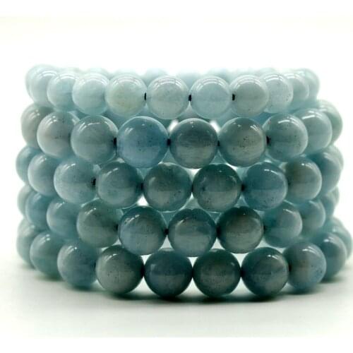Aquamarine blue round 8/10/12mm bracelet 19.5cm wholesale beads nature handcraft FPPJ nature beads