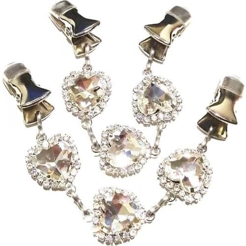 White Crystal Dress Cinch Clips Cardigan Sweater Guard Heart Rhinestone Cloak Clasp Women Brooch Scarf Clothes Clamps