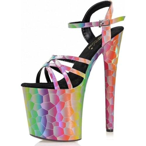 20CM Printing Nightclub Platform Sandals Sexy Fetish Stripper Heels Open Toe Pole Dance Shoes Party High Model Women Full Dress
