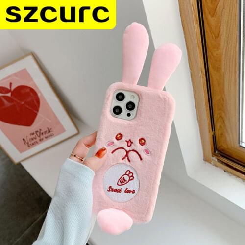 For iPhone12 Pro Max cases. iPhone 11 X XS XR 6S 7 8 Plus cute Rabbit ear case plush all package protection phone cover