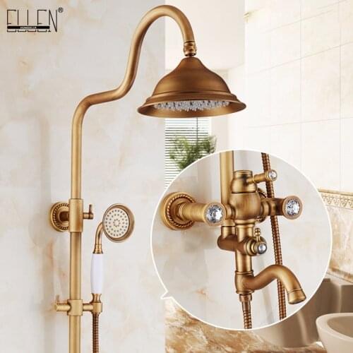 Classic Luxury Bathroom Rain Shower Set Bath Shower Faucet Set Antique Bronze with Hand Shower Shower Head 8 inch EL4011