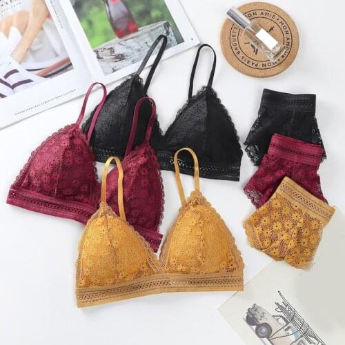 Ladies Underwired Bra Sexy Lace Beauty Back Suit Underwear Two-piece Set Wireless Thin Breathable Comfortable Bra Set