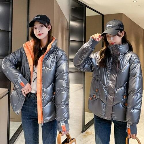 2021 Short Korean Thick Down Cotton Jacket Winter Loose Bright Face Wash-Free Fashion Cotton Coat Female Warm Jacket Parkas New