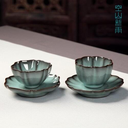 Creative Ceramic Tea Coffee Cup Longquan Ceramic Bowls Handmade A Cup and A Saucer