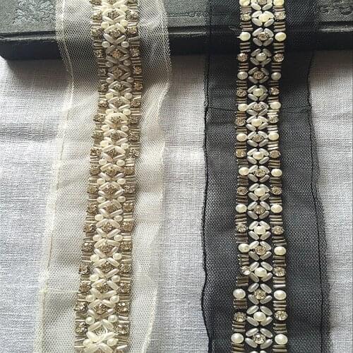 2Yards Pearl Beaded Trim, Pearl Lace Rhinestone Trimming for Sash Headband top quality Wedding Decors Lace Ribbon