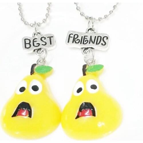 Cute Yellow Pear Face bff Necklace Resinl Fruit Pendant Children Best Friends Girls Twins Friendship Jewelry Birthday Gift