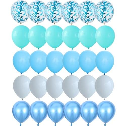 30pcs Light Blue Balloons Set Chrome Metallic Latex Balloon with Confetti Balloons Wedding Birthday Party Decor Baby Shower