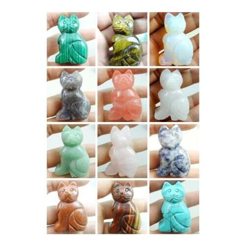 Natural Gem stone Quartz crystal Turquoises tiger eye aventurine Cat charm pendant for diy jewelry Making Accessories Charm Gift