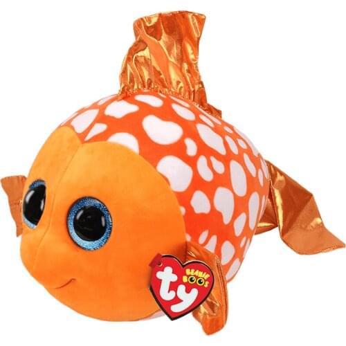 New 15cm Ty Big Eyes Beanie Plush Animal Doll Kawaii Yellow Pattern Orange Tail Fish Decorative Toys Child Christmas Gifts