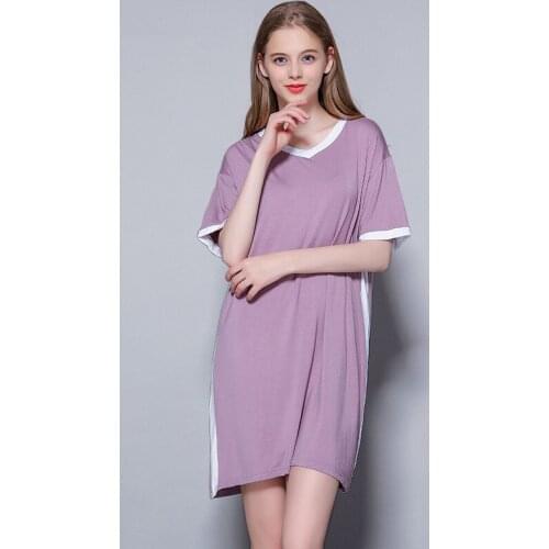 MRMT 2021 Brand Summer New Womens T Shirt Dress Leisure V-collar Splice Loose and Thin T-shirt for Female Medium Long Tshirt