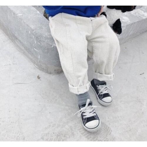 Autumn Winter boys girls cotton corduroy casual pants kids all-match spliced solid color loose pants children trousers