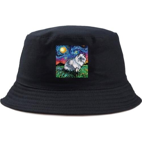 Fashion Casual Starry Cat Bucket Hat Graphic Reversible Summer Panama 2021 Adult Spring Aesthetic Printing Bob Hat Hat 58 cm