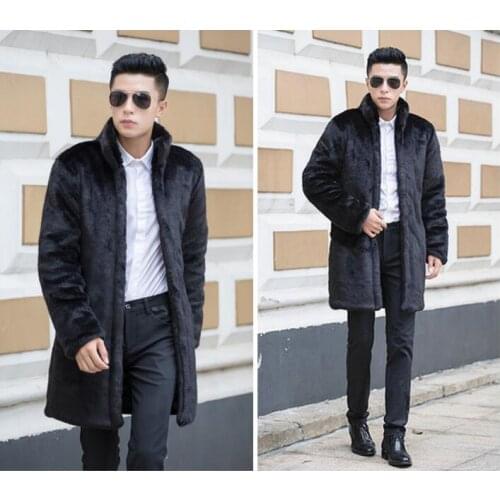 Personalized winter thicken warm mens mink leather jacket medium long fur leather coat men slim jackets fashion stand collar