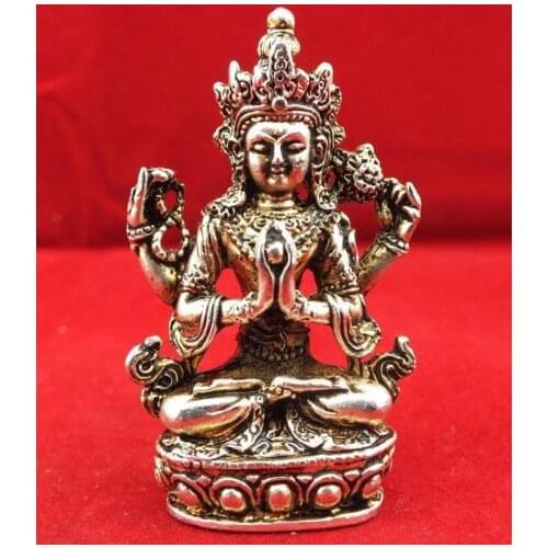 Elaborate Chinese Tibetan silver carved with Kwan-yin statue