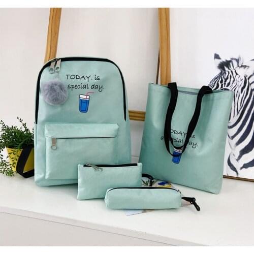 Girls' backpack 2021 new Korean backpack cute girls' schoolbag junior high school students' schoolbag 4-piece set